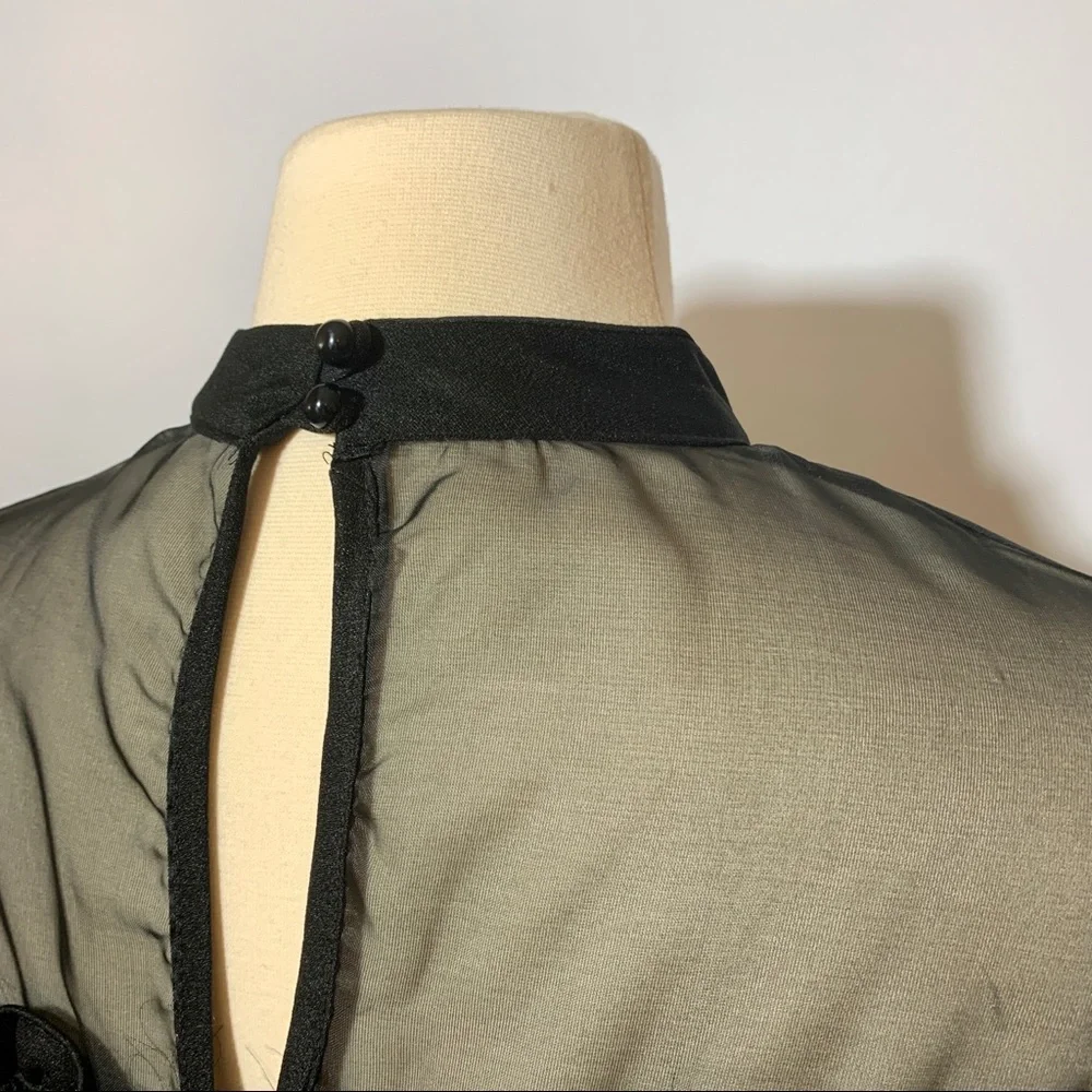 Vintage Black Sheer Neckline Ruffle Off Shoulder Bodice Fit Flare Cocktail Dress - Picture 6 of 8